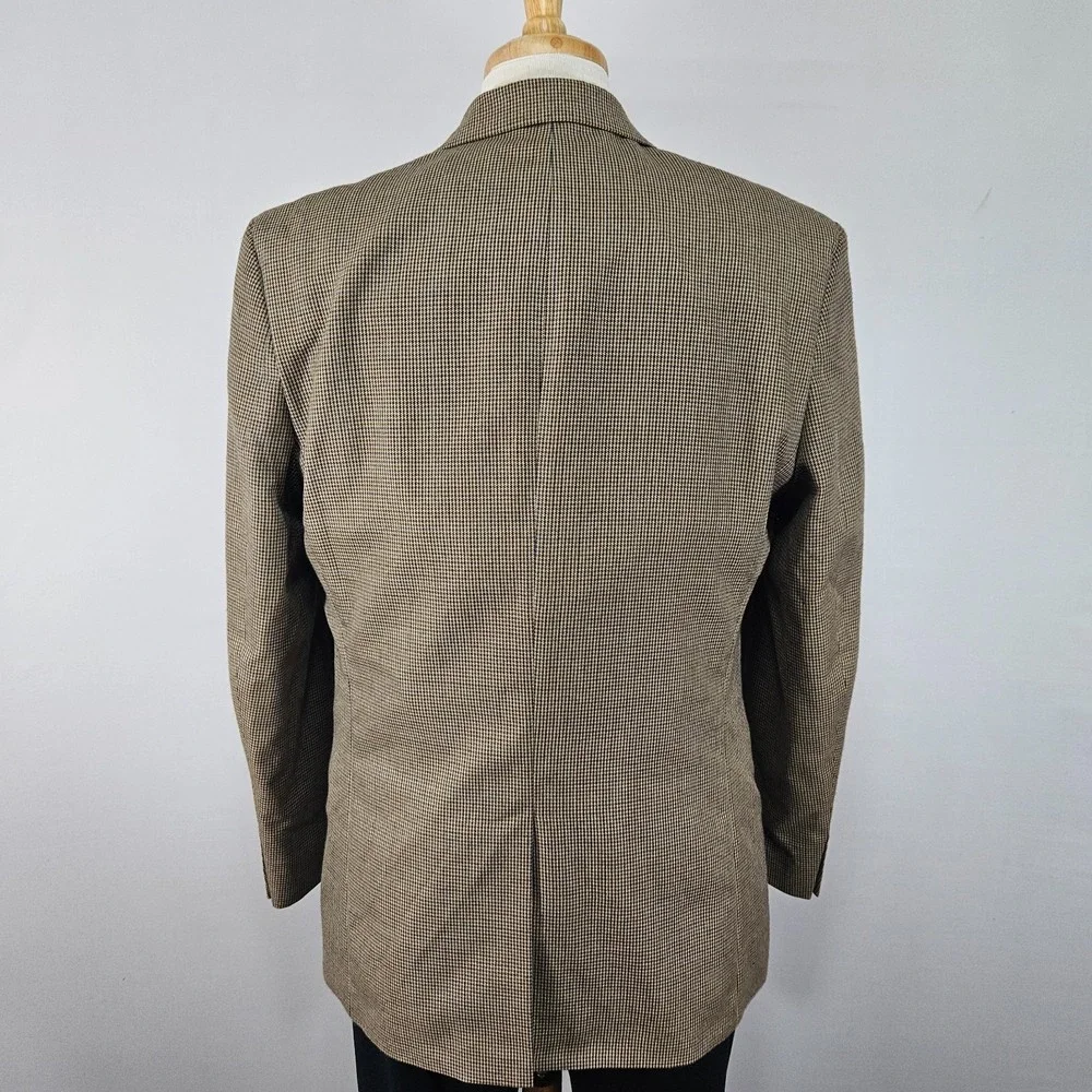 Chaps Men's Sport Coat Blazer Two Button Brown‎ Houndstooth Poly Blend Sz 42L
